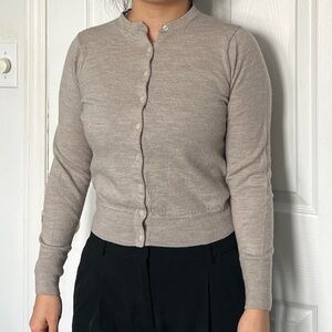 Uniqlo Women's Light Brown Cardigan Sweater 100% Wool